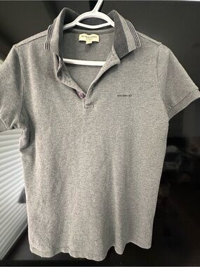 Burberry Grey Short-Sleeve Polo with Contrast Collar